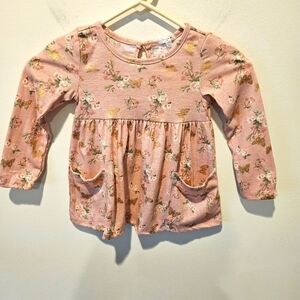 TAHARI GIRL PINK FLORAL DRESS WITH GOLD METALLIC BUTTERFLIES SIZE 4